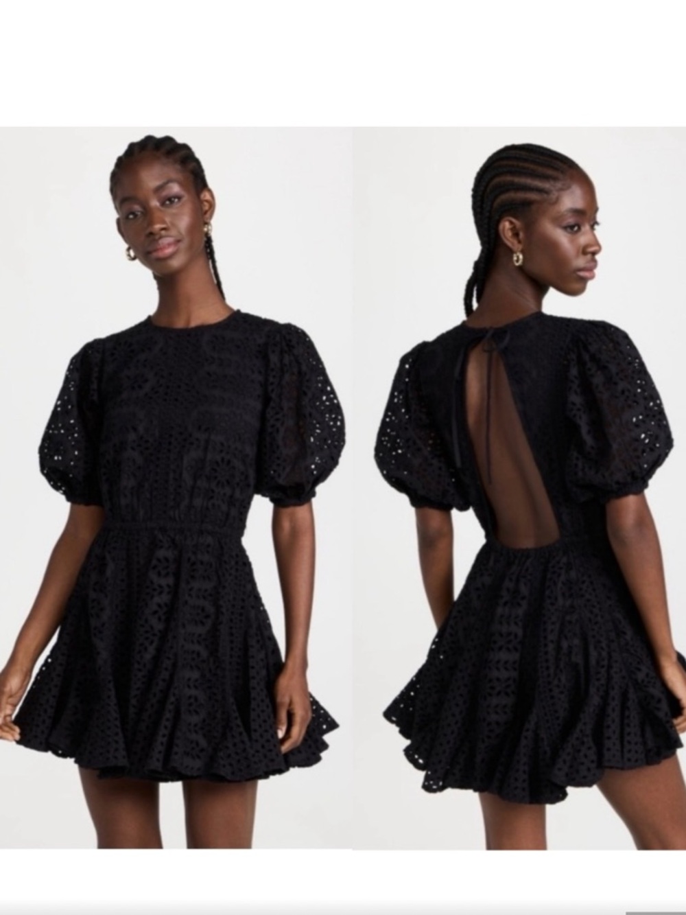 Rhode Molly Black Open-back Broderie Anglaise Cotton Eyelet Mini Dress Size L